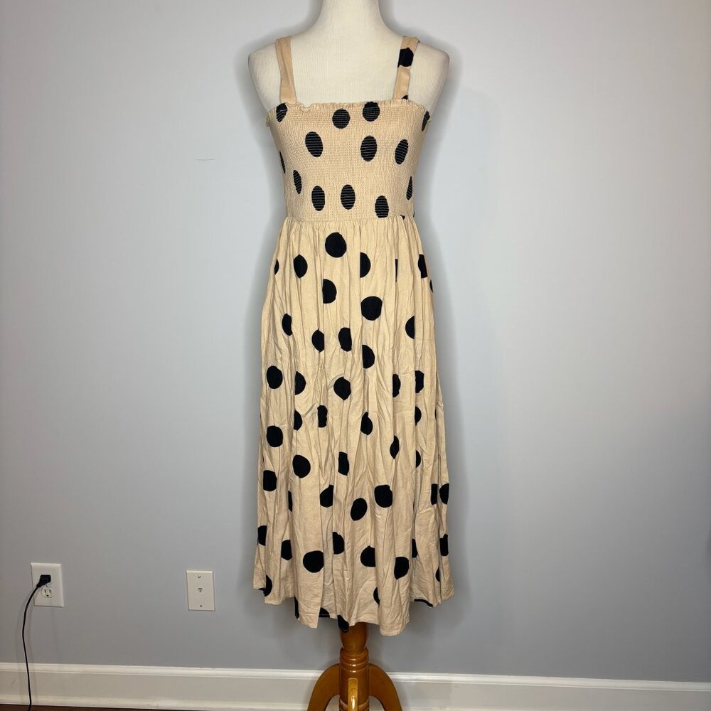 Blu Pepper - Tan Dress w/Black Polka Dots